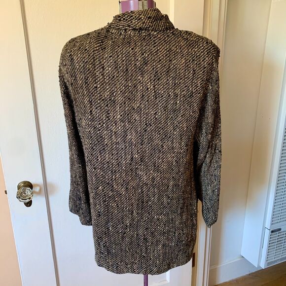 Handwoven Tweed Open Front Blazer Jacket Panache Pockets Fits L Relaxed Academia - Picture 2 of 6